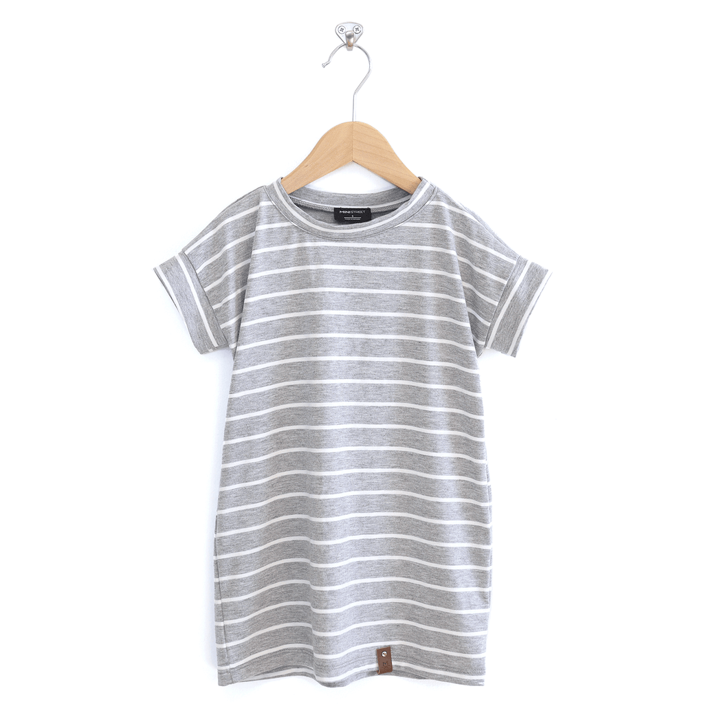 Bree Tee Dress - Grey + White Stripe