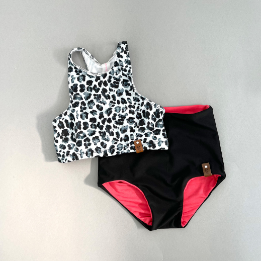 Kylie Swim High Waisted Bottoms - Electric Coral + Black