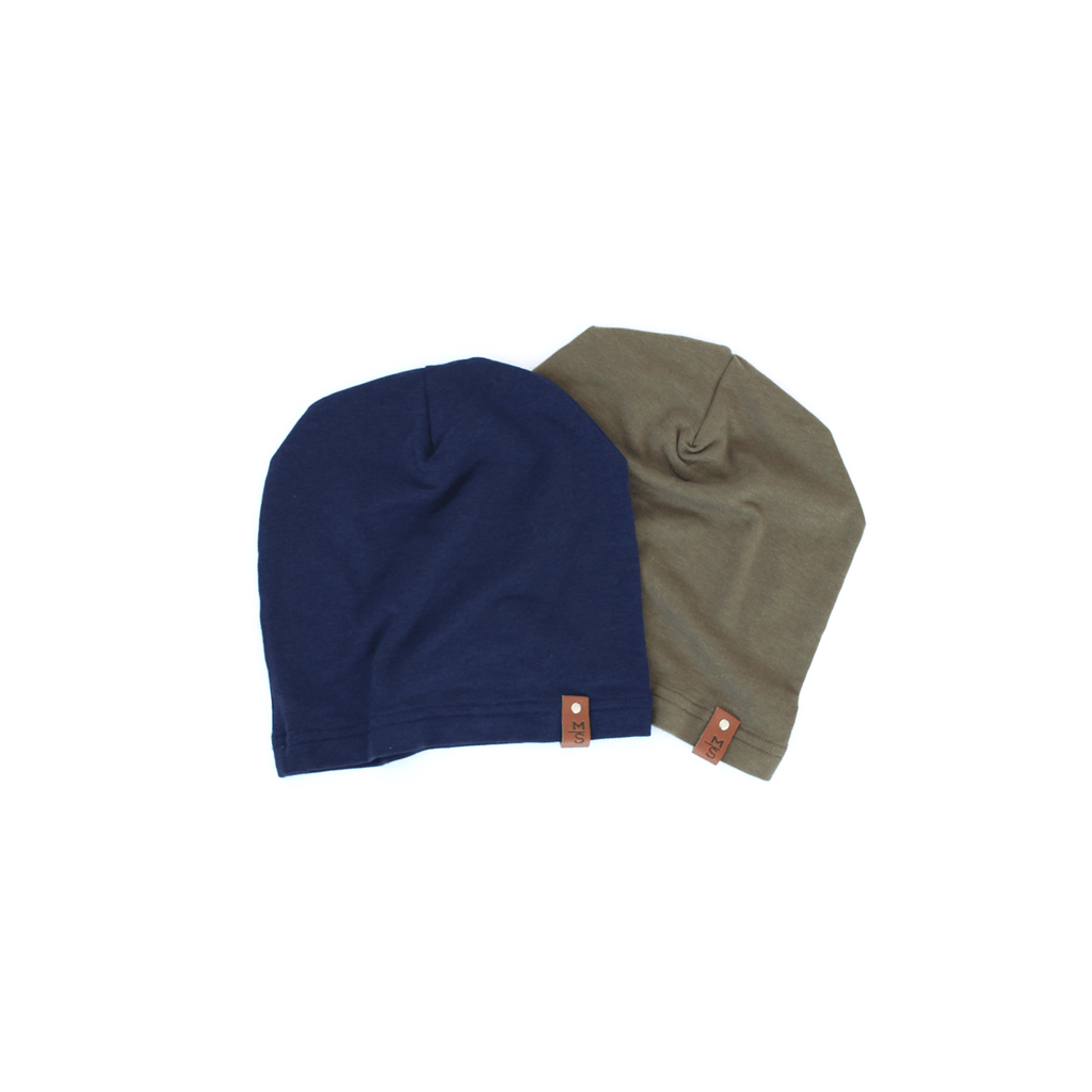 Slouchy Beanies - Navy + Olive