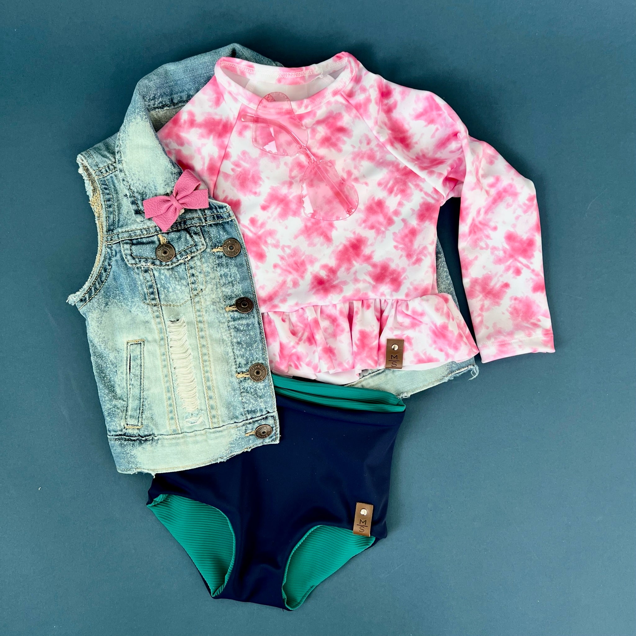 Hallie Ruffle Rash Swim Top - Pink Tie Dye – MINI Street