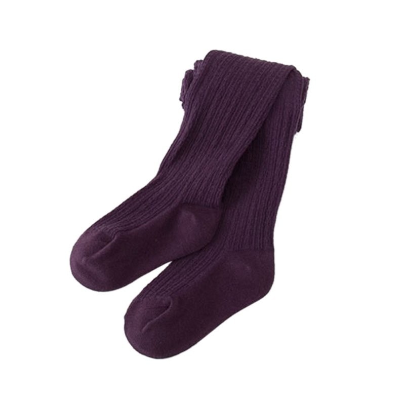 Purple cable knit seamless tights for baby and kids.  